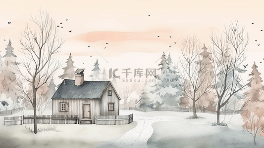 房子栅栏背景图片_冬天卡通背景