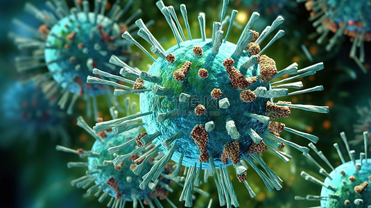 防控新型冠状病毒感染背景图片_微观尺度流感病毒微生物的 3D 渲染