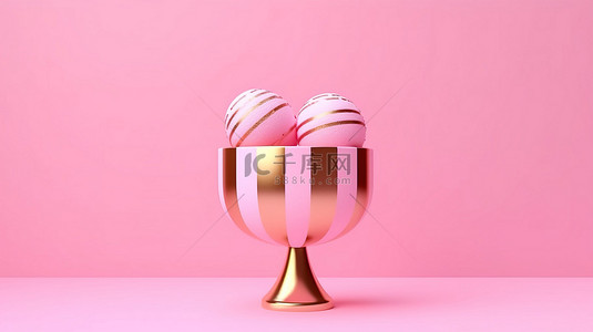 生日蛋糕海报背景图片_粉红色背景中的糖粉粉红色冰淇淋喜悦