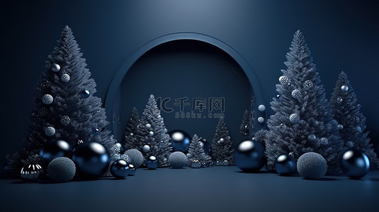 庆典请柬背景图片_以深蓝色呈现 3d 背景，以营造欢乐的圣诞冬季或新年庆典