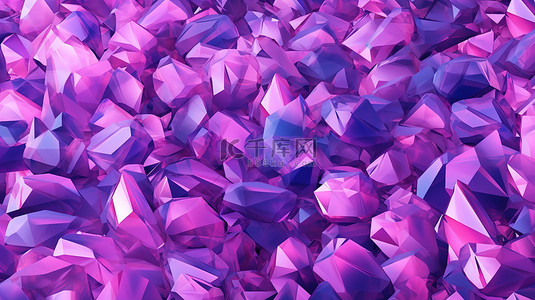 无缝 3D 插图柔和的粉红色背景与引人注目的蓝色紫色水晶纹理