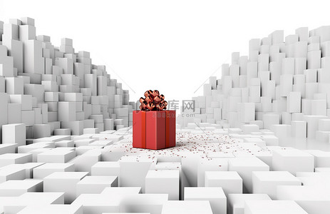 红色礼物盒背景背景图片_白色背景上的红色礼物，中间有圣诞盒
