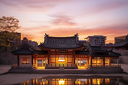 光明节图标背景图片_日落时的一栋古老的亚洲光明节房子