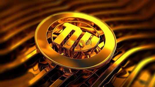 象征黄金互联网连接的物联网概念标志的 3D 渲染
