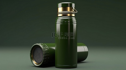 保健品瓶子样机背景图片_1 军用烧瓶图标的3D渲染