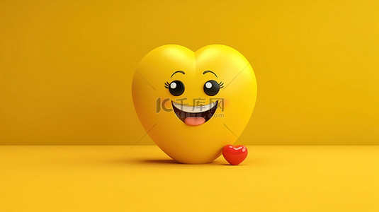 黄色笑脸卡通背景图片_充满活力的工作室背景上的 3D 渲染黄色爱表情头