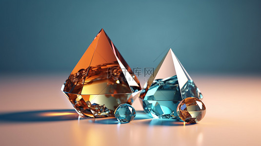 彩色棱镜背景图片_简单的 3D 排列，具有十字锥棱镜球体和二十面体的玻璃图形