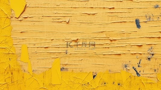 彩绘划痕板 3D 渲染上带有黄色分数的抽象木材纹理