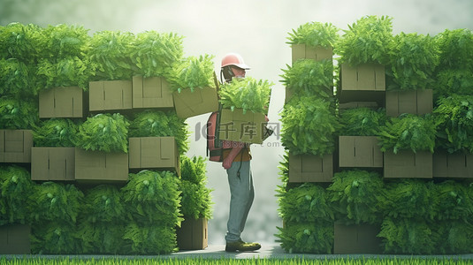 园丁运输苗箱的 3d 渲染