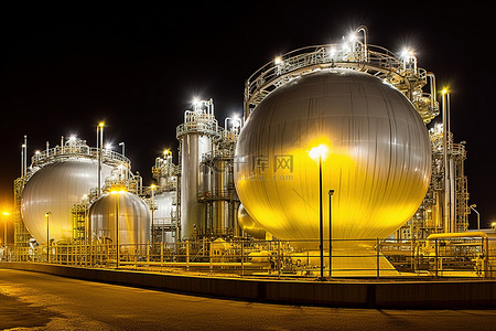 产业园区背景图片_晚上的炼油厂有大罐和灯光
