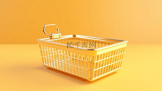 杂货背景图片_以金色卡通风格呈现的简约杂货购物篮