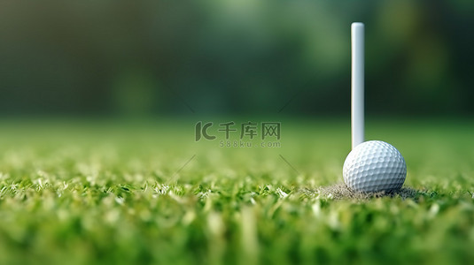 乒乓球台图背景图片_绿色选择性焦点的新开始，插图是郁郁葱葱的草地上的白色高尔夫球和发球台