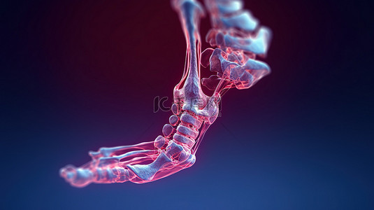 具有关节炎炎症骨折和软骨医学海报图像与复制空间的足骨的 3D 插图