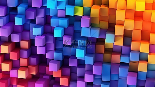 彩色等距立方体和渐变噪声纹理背景 3D 横幅和壁纸