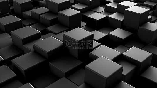 深色背景 3d 渲染上的抽象单色插图黑色方块组