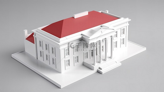 建筑红背景图片_3d 渲染模型中的红顶白宫