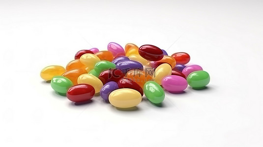 彩虹糖背景图片_1 彩色圆形软心豆粒糖堆隔离在白色背景上