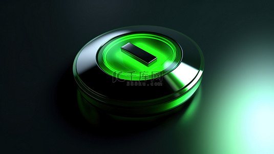 绿色科技新能源背景图片_带有绿色电源按钮的清洁能源概念的 3d 插图