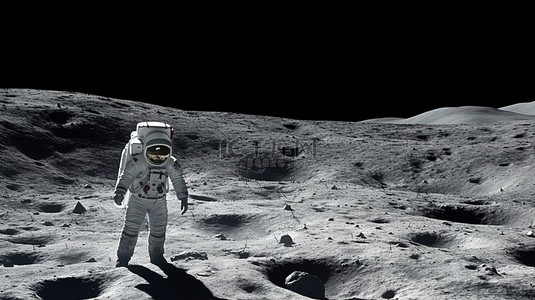 月球宇航员在月球表面留下足迹 3D 渲染