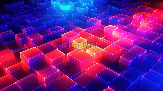 发光几何设计 3D 渲染的发光霓虹灯渐变壁纸