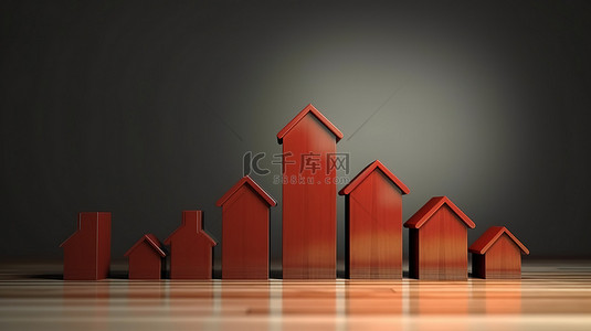 房屋图表背景图片_带有生长图表的房屋图标的 3d 渲染