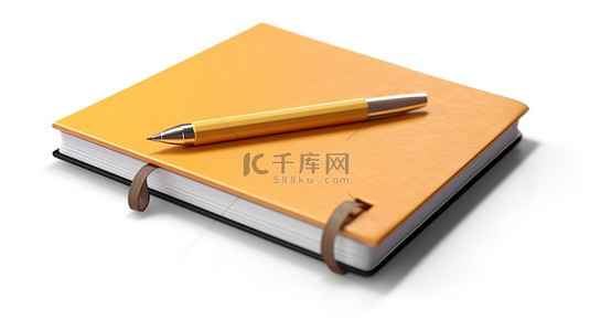 3D 渲染的个人日记或计划者用铅笔在白色背景上