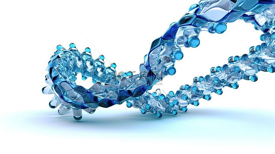 白色背景上孤立的蓝色 DNA 结构的 3d 插图