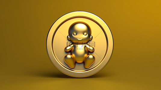 哑光金背景图片_婴儿符号在哑光金色表面上闪闪发光的金色婴儿徽章 3D 渲染的社交媒体图标