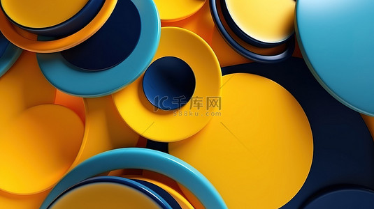 3D 插图中黄色和蓝色圆圈抽象背景的商务优雅和豪华运动的动态风格
