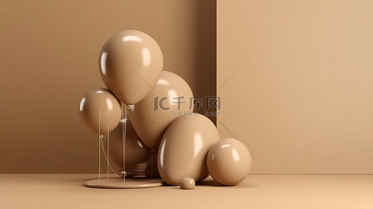 豪华米色气球概念 3D 渲染与广告空间完美的商业设计包括卡通插图