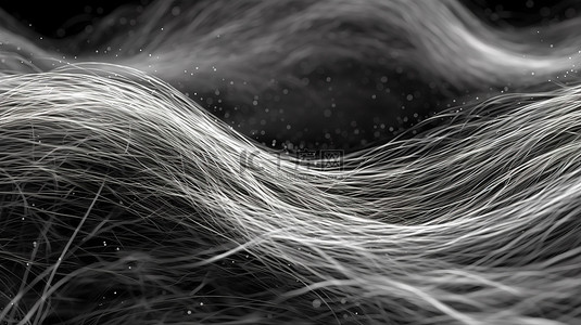 混合黑色和白色线程与大气发光元素的抽象 3D 渲染