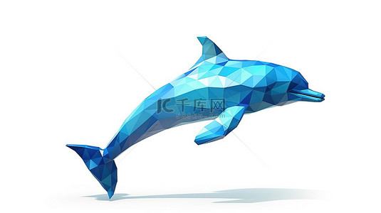 蓝色海水中宽吻海豚 tursiops truncatus 的低聚风格 3D 渲染