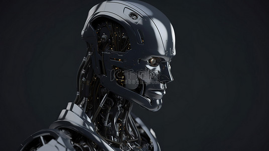 黑色 ai 机器人或机器人在 3d 渲染灰色背景