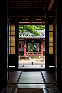 传统日式背景图片_从入口处看到的传统日式结构