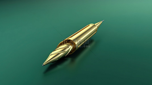 钢笔笔背景背景图片_潮水绿色背景上的金色 Fortuna 钢笔徽章 3D 渲染的社交媒体图标