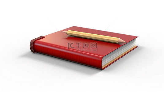 白色背景上封闭的红书和木铅笔的孤立 3D 插图