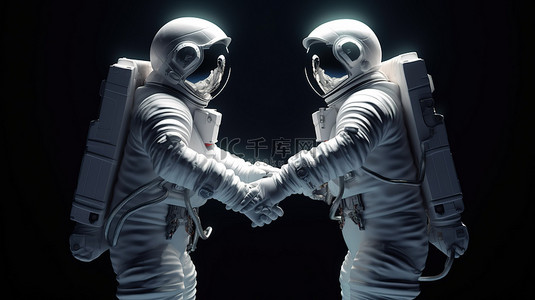 薪资协议背景图片_宇航员在外太空握手的 3d 插图