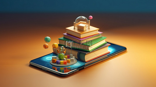 教育手机背景图片_交互式数字学习3D教科书和手机和电脑上的移动教育