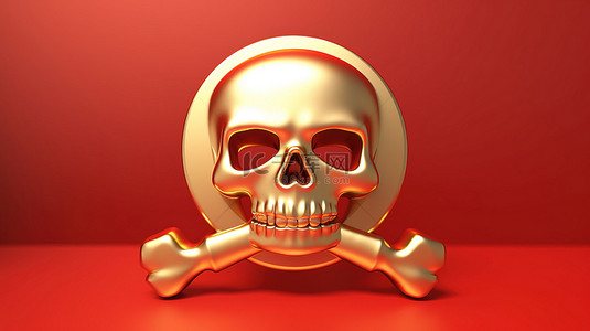骷髅骷髅背景图片_哑光红板上的金色骷髅图标 3D 渲染的社交媒体符号