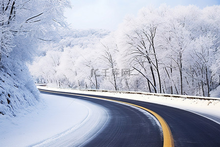 冬天雪的背景图片_冬天下雪的路风景