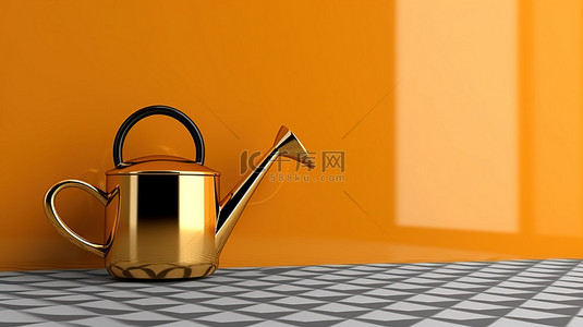 橙色内饰中单色金色喷壶的 3D 图标
