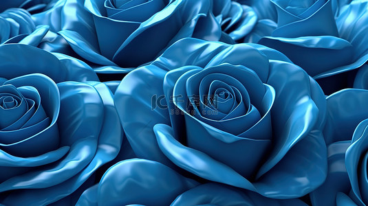 柔和的蓝色波浪和 3D 玫瑰花瓣的精致波纹