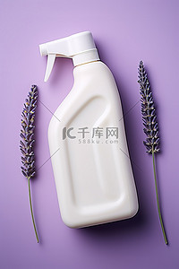 卫生用品背景图片_紫色背景洗衣瓶与薰衣草花照片