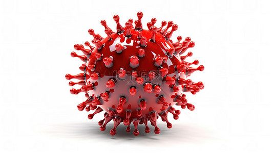 病毒细胞背景图片_白色背景上的 3d 渲染红色电晕病毒细胞