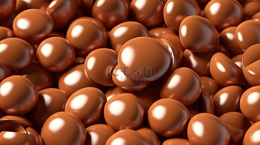 颓废的牛奶巧克力涂层棕色糖果从鸟瞰图 3D 插图