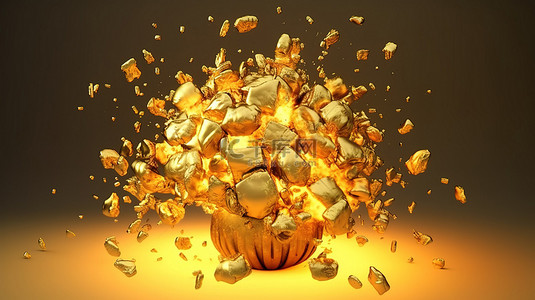 3D 渲染的金币爆炸，具有美元符号赌场扑克和大奖概念