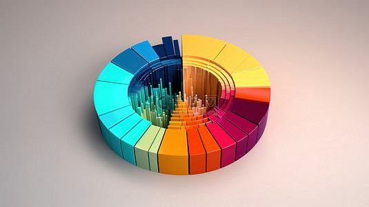 信息数据统计图表背景图片_3D 渲染的抽象饼图，用于动态业务设计全景模型，具有充足的文本空间
