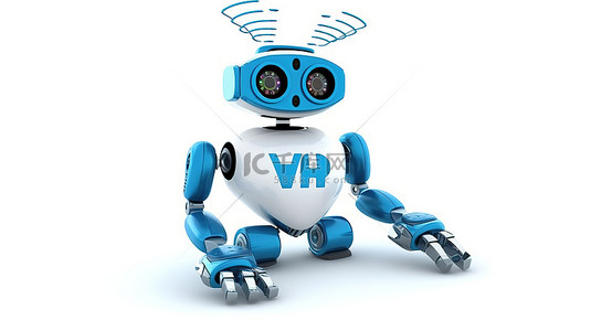 白色背景展示带有蓝色 wi fi 符号的 3d 机器人