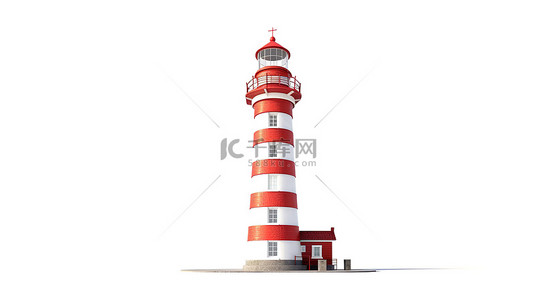 白色背景上孤立的红色高垂直灯塔塔的 3d 渲染