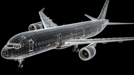 航空公司背景图片_孤立的黑色背景 x 射线飞机在 3d 渲染